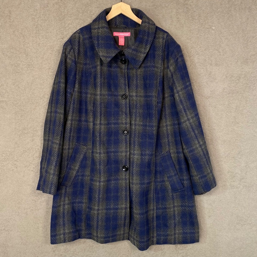 Woman Within Womens Plaid Wool Blend Pea Coat Size 28W Winter Single Breasted